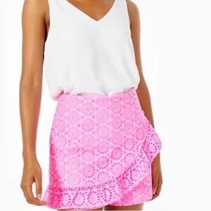 NWT Lilly Pulitzer Faye Skort Prosecco Pink Neon Geo Eyelet Size 12